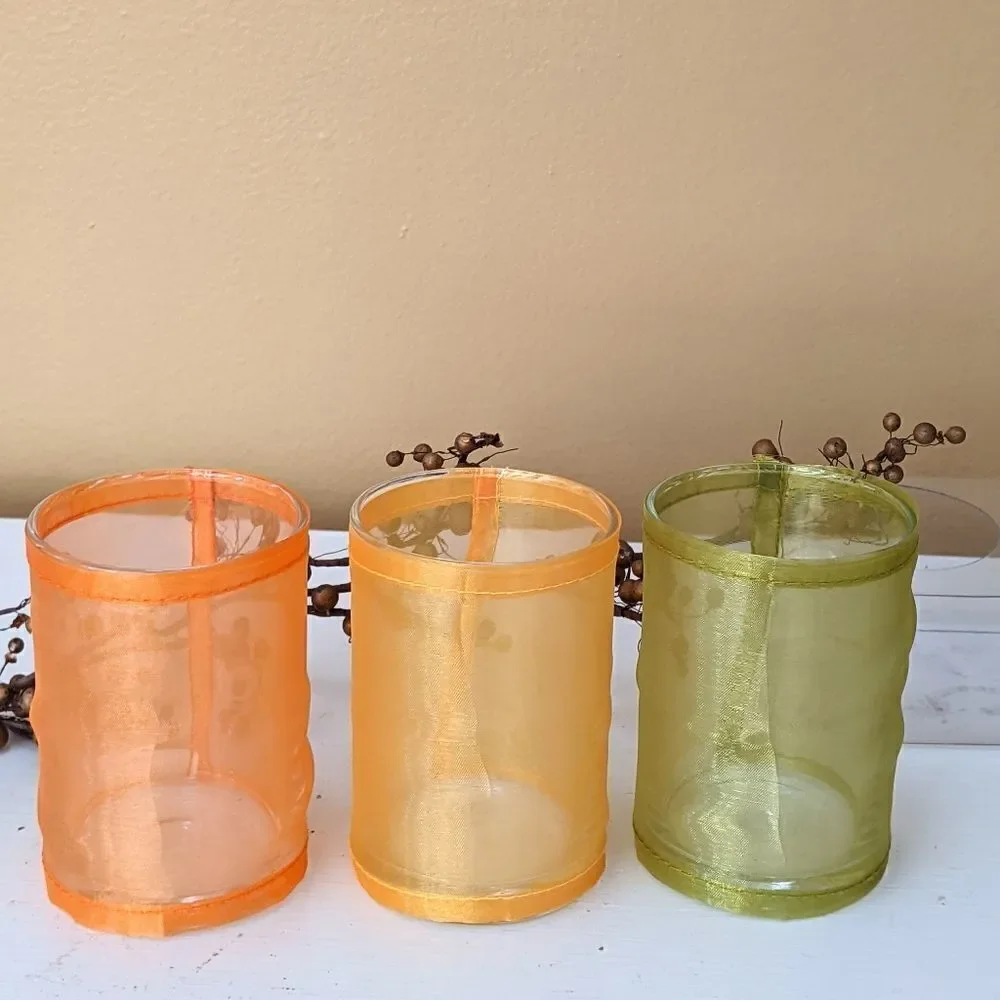 Vance Kitira Glass Votive Candle Holders With Shimmering Mesh Shades